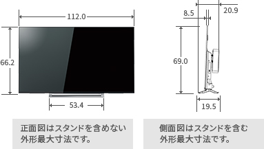 「50V型RZ630Xの寸法図」 イメージ