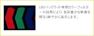 LEDバックライト専用カラーフィルターの採用により、色彩豊かな映像を明るく鮮やかに表示します。