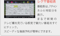 ���O�U�ԑg�\�@�ԑg�\�́A�V�`�����l���U���ԕ���\���B�܂�ŐV���̃e���r�������Ă��銴�o�Ŋς����ԑg�������Ƀ`�F�b�N�B�X�s�[�f�B�Ș^��\�񂪊ȒP�ɂł��܂��B